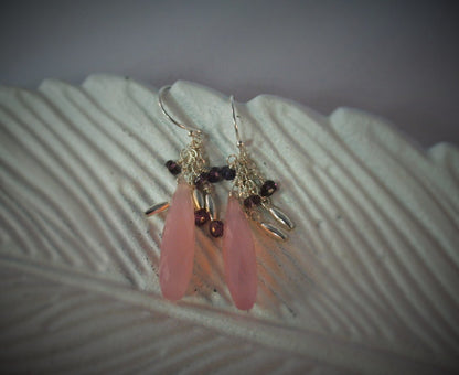Beautiful Pink Chalcedony and Purple Sapphire Earrings
