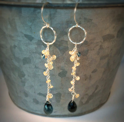 London Blue Topaz and Champagne Sapphire Earrings