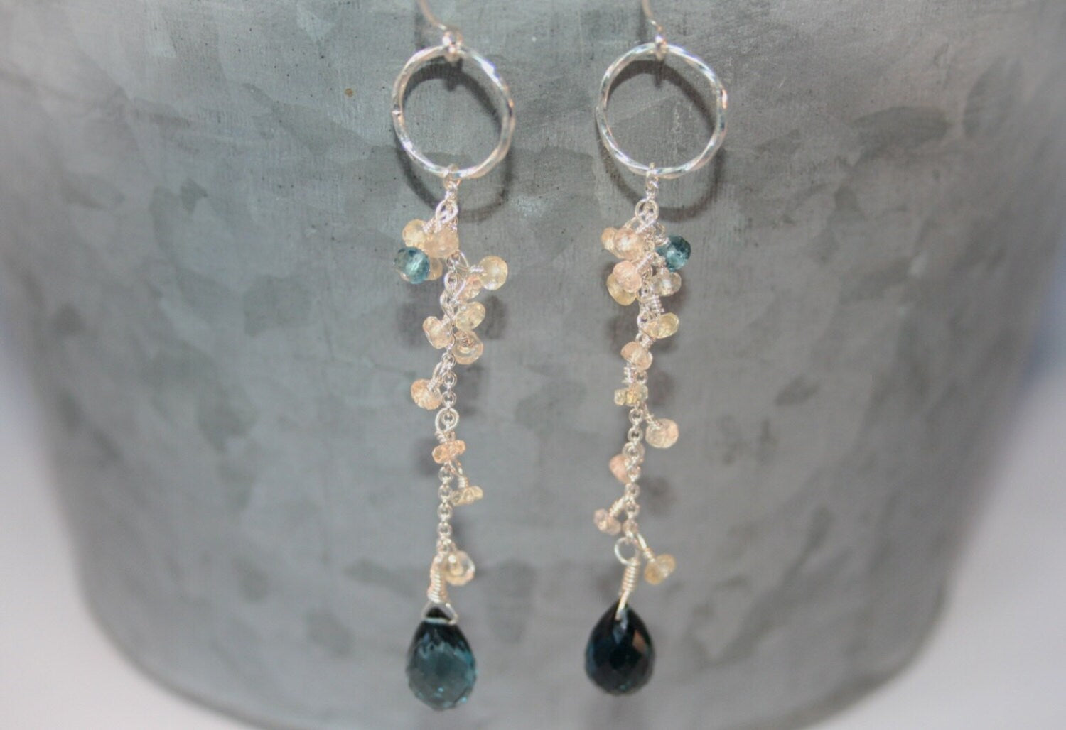 London Blue Topaz and Champagne Sapphire Earrings