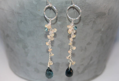 London Blue Topaz and Champagne Sapphire Earrings