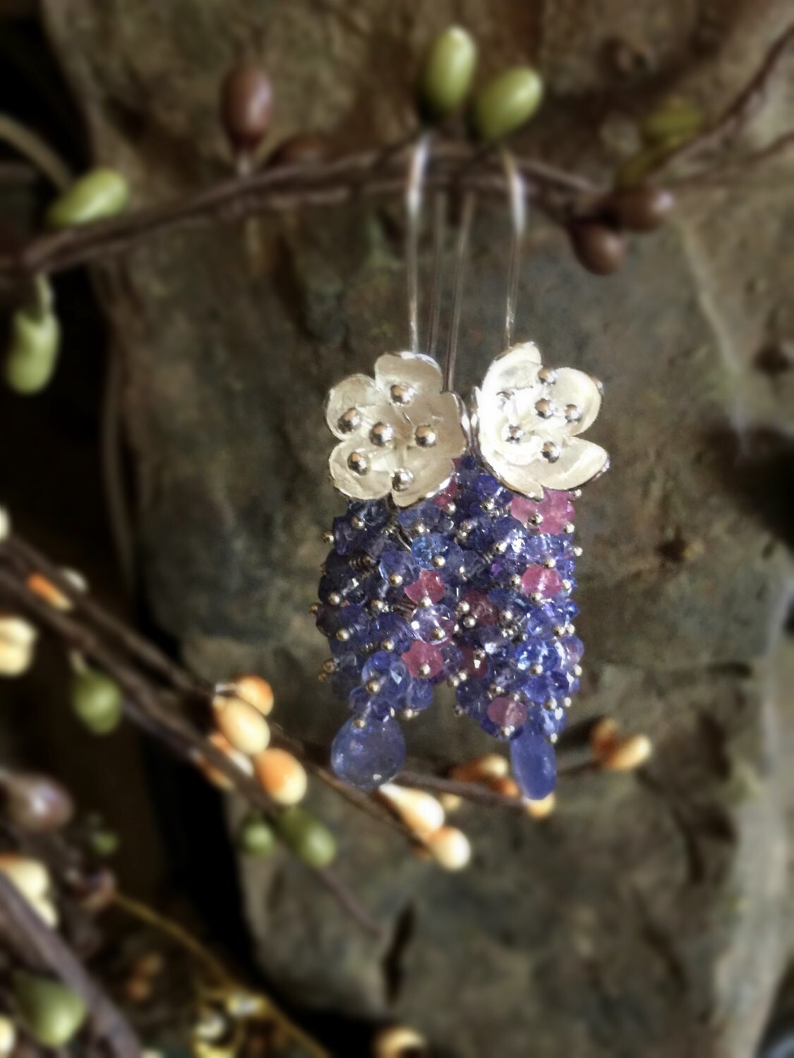 Tanzanite & Pink Sapphire Earrings