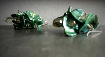 Green Keshi Pearl and Yellow Scapolite Earrings