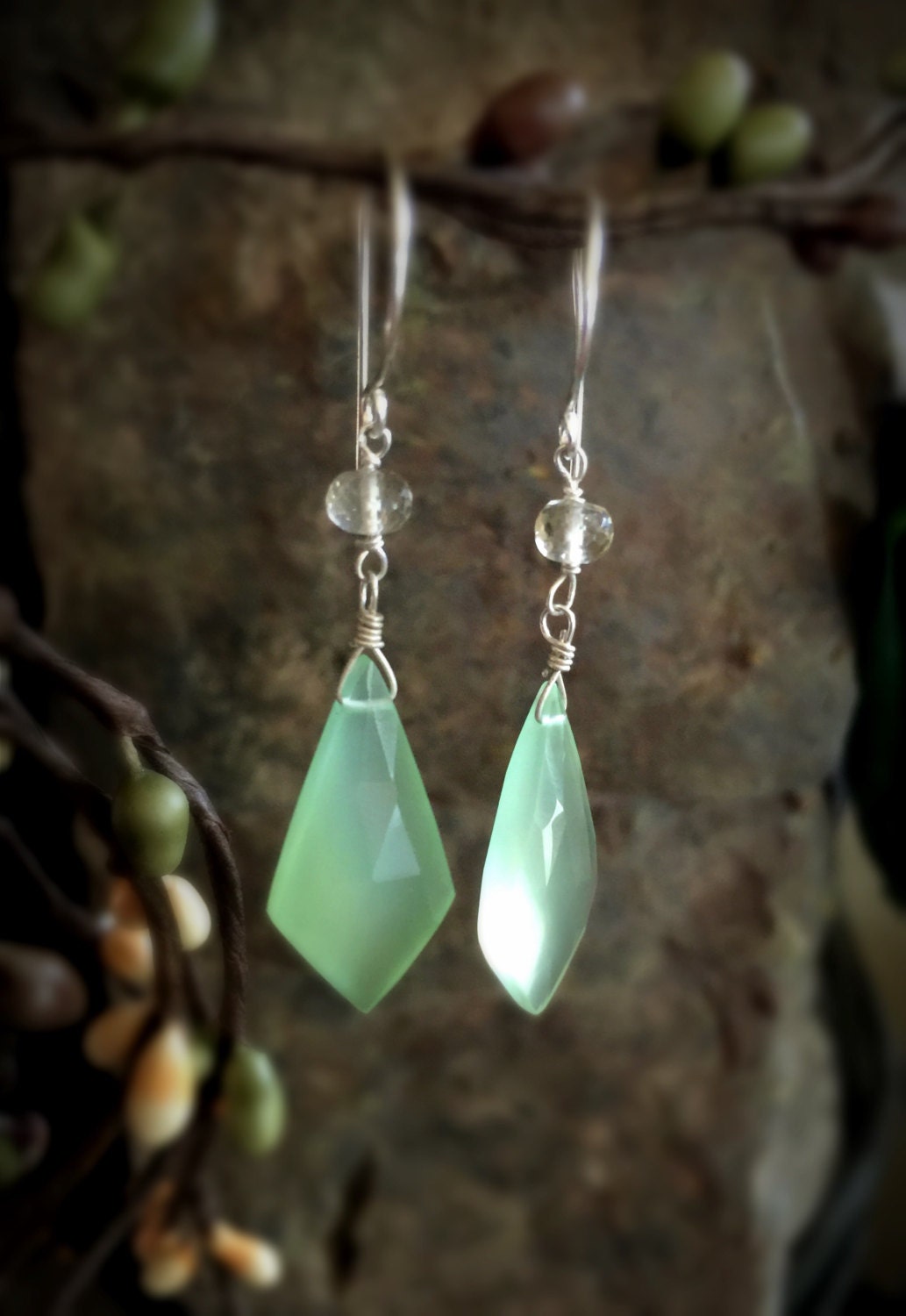 Cheerful Spring Green Chalcedony and Yellow Scapolite Earrings