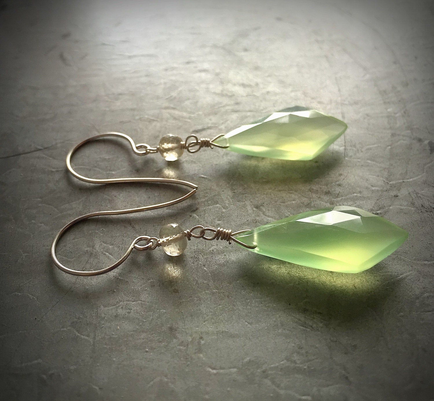 Cheerful Spring Green Chalcedony and Yellow Scapolite Earrings