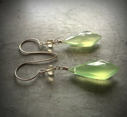 Cheerful Spring Green Chalcedony and Yellow Scapolite Earrings