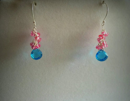 Swiss Blue Quartz and Pink Topaz Earrings