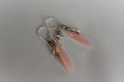 Beautiful Pink Chalcedony and Purple Sapphire Earrings