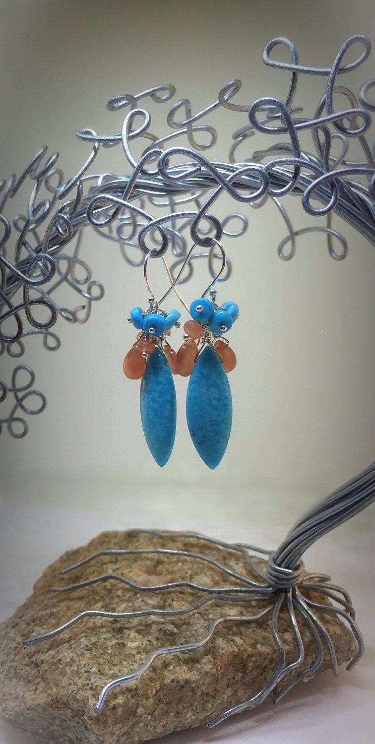 Sleeping Beauty Turquoise and Rhodochrosite Cluster Earrings