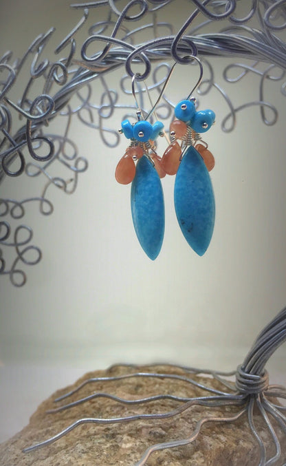 Sleeping Beauty Turquoise and Rhodochrosite Cluster Earrings