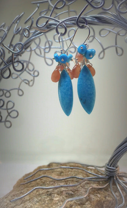 Sleeping Beauty Turquoise and Rhodochrosite Cluster Earrings