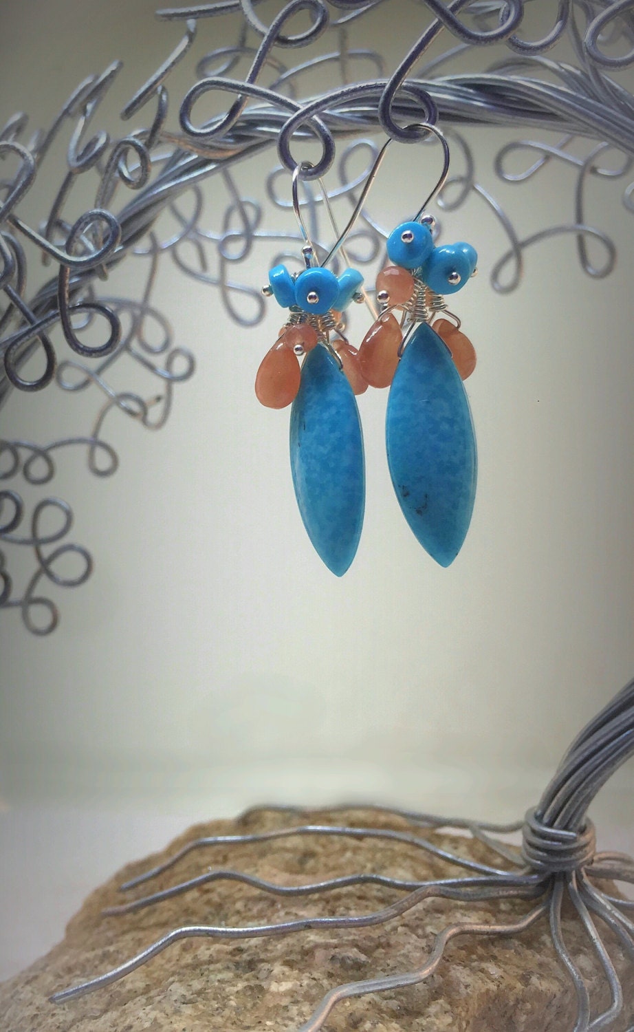 Sleeping Beauty Turquoise and Rhodochrosite Cluster Earrings