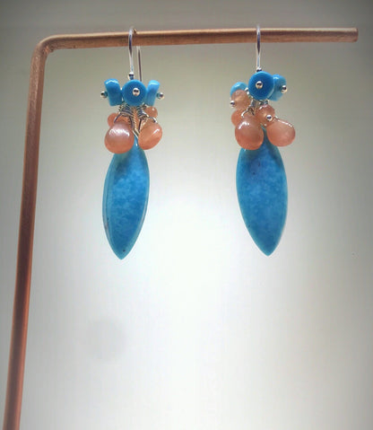 Sleeping Beauty Turquoise and Rhodochrosite Cluster Earrings