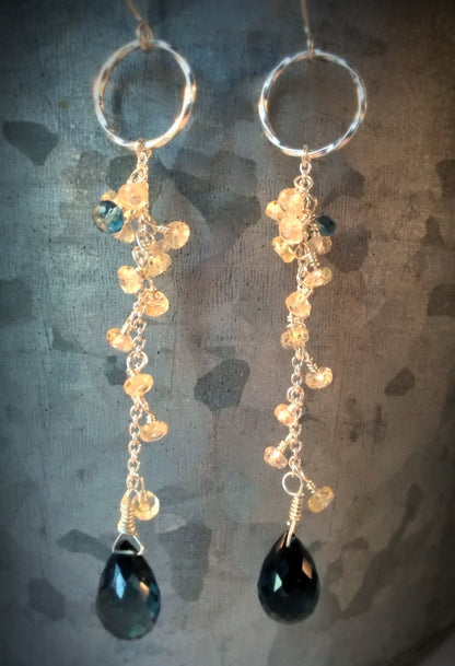 London Blue Topaz and Champagne Sapphire Earrings