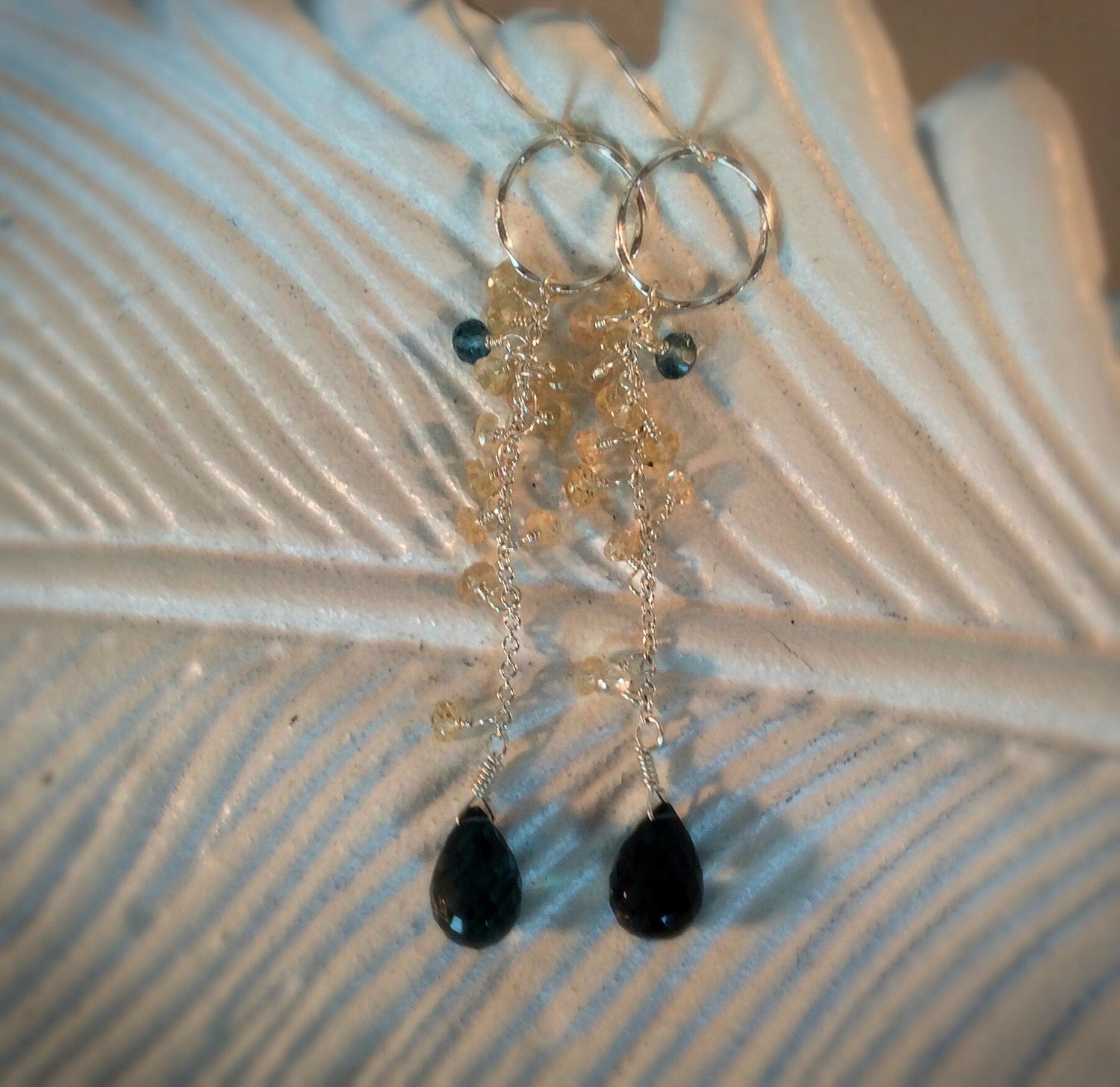 London Blue Topaz and Champagne Sapphire Earrings