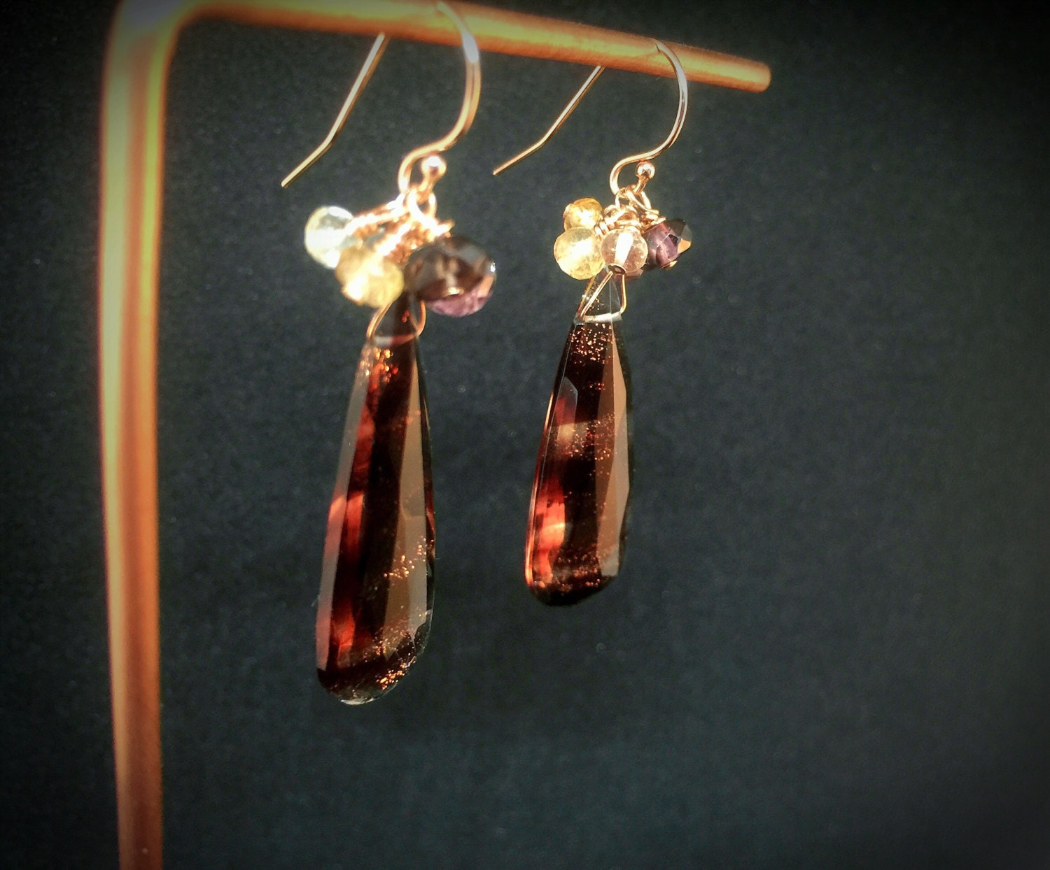 Aubergine Glitter Quartz & Imperial Topaz Earrings