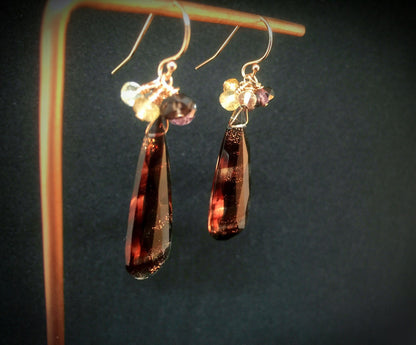 Aubergine Glitter Quartz & Imperial Topaz Earrings