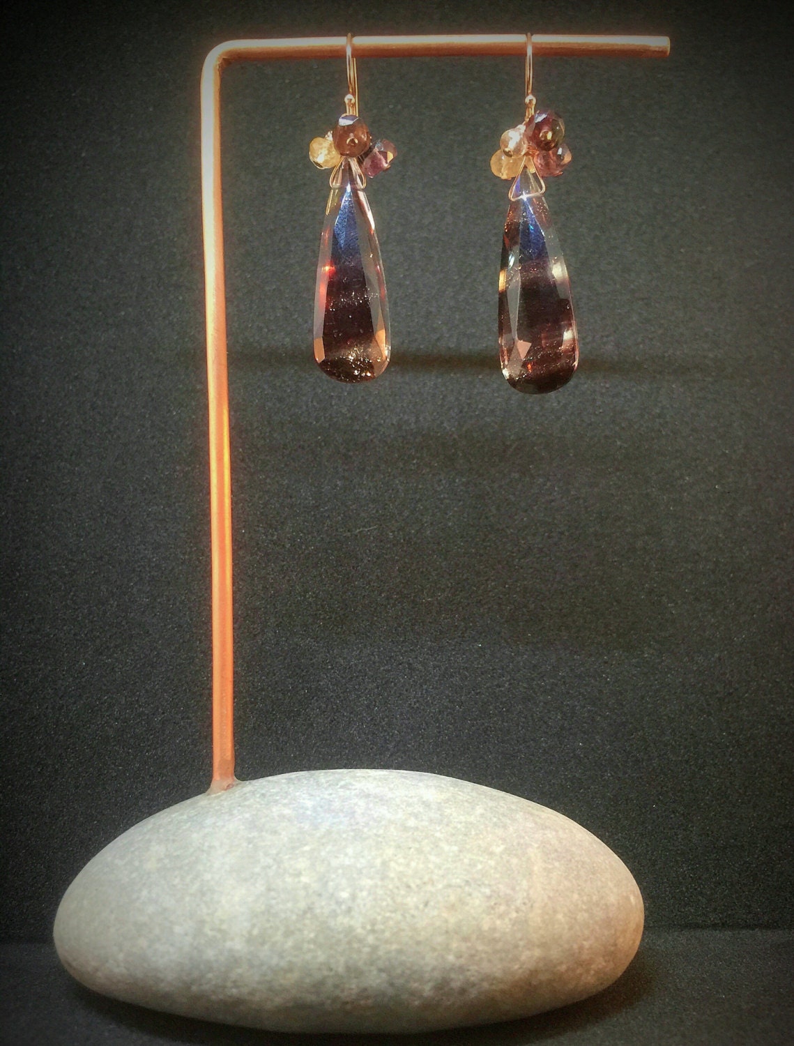 Aubergine Glitter Quartz & Imperial Topaz Earrings