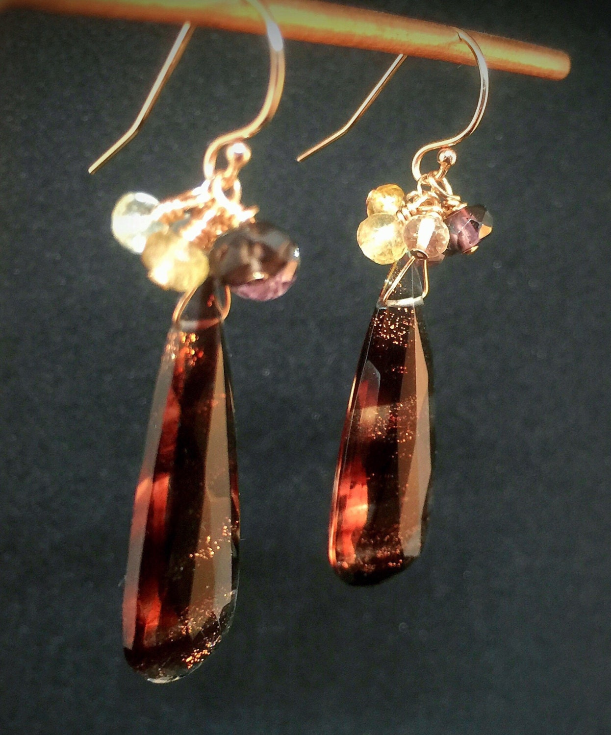 Aubergine Glitter Quartz & Imperial Topaz Earrings
