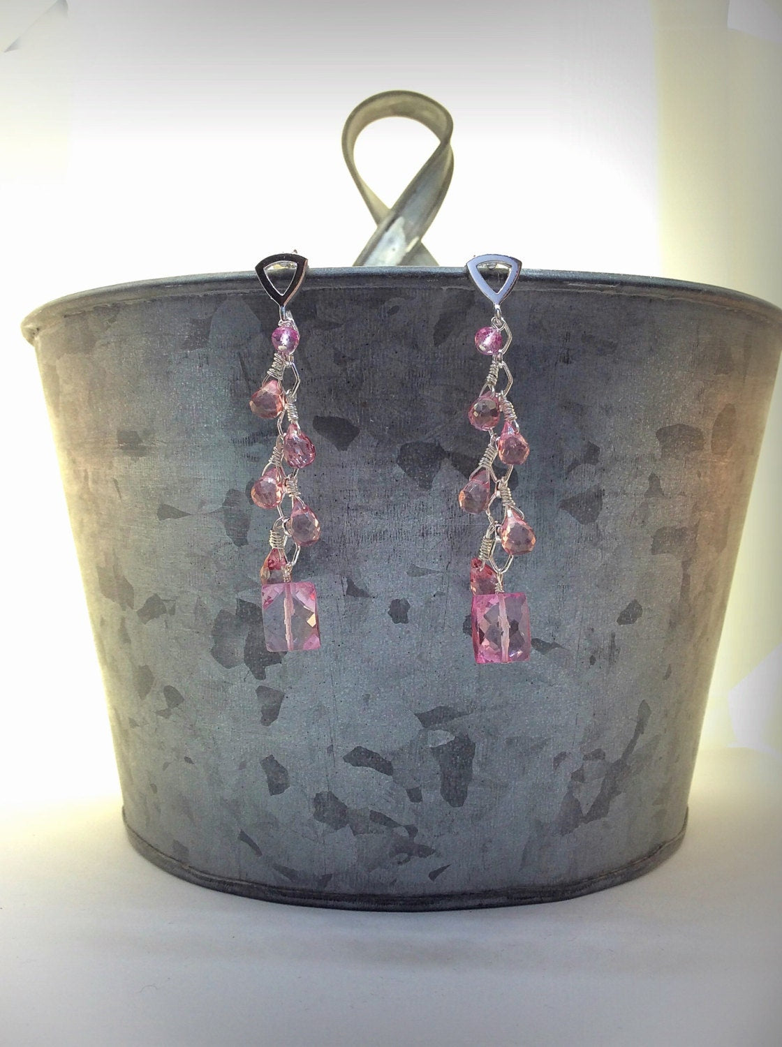 Geometric Pink Topaz Earrings