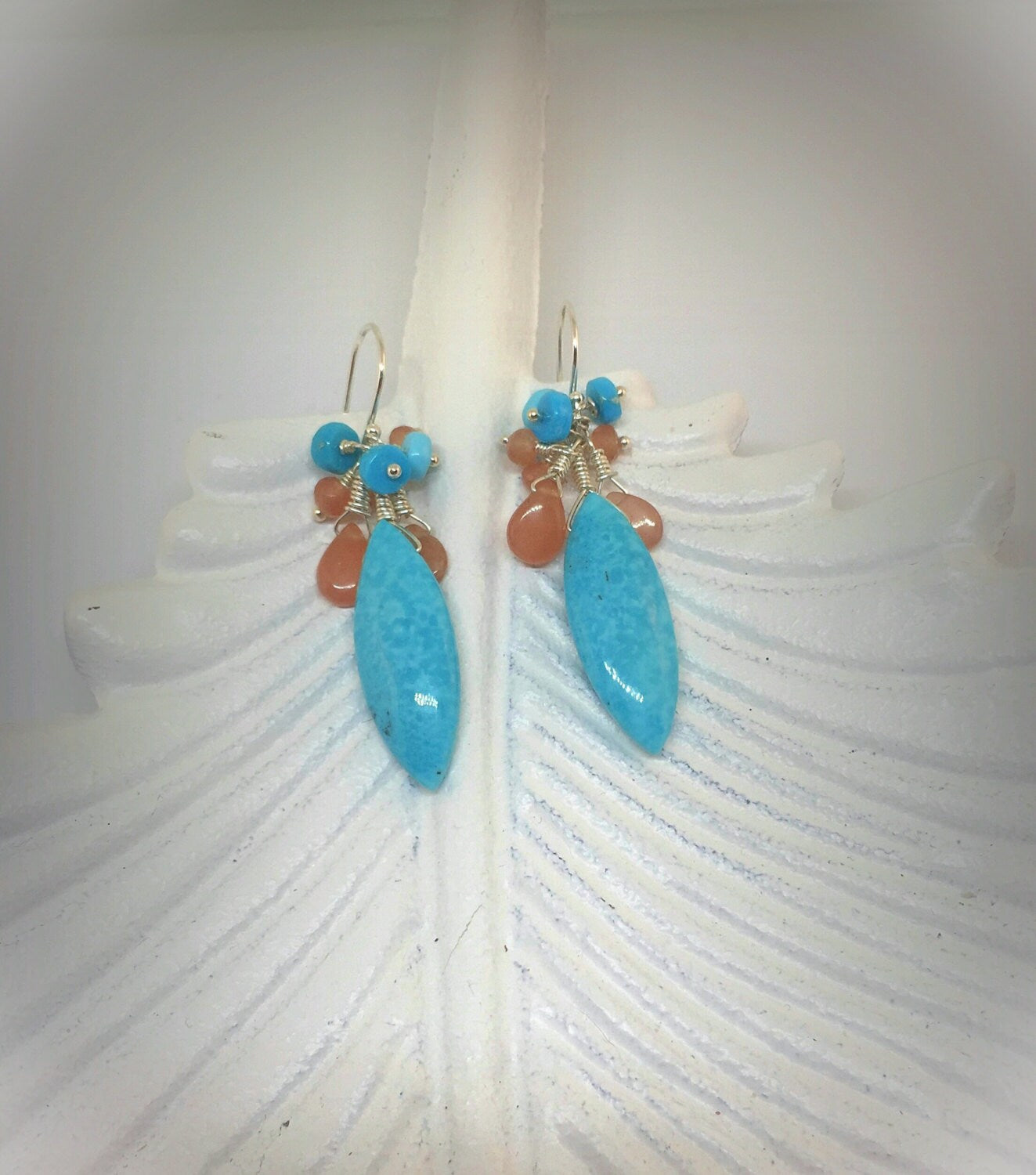 Sleeping Beauty Turquoise and Rhodochrosite Cluster Earrings