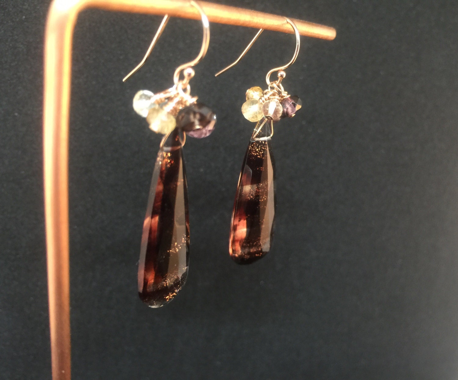 Aubergine Glitter Quartz & Imperial Topaz Earrings