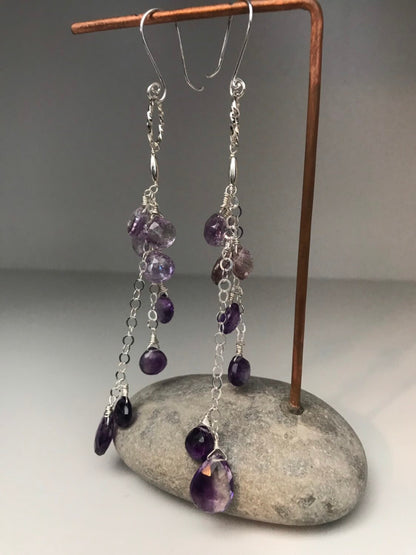 Long Moss Amethyst Chain Earrings
