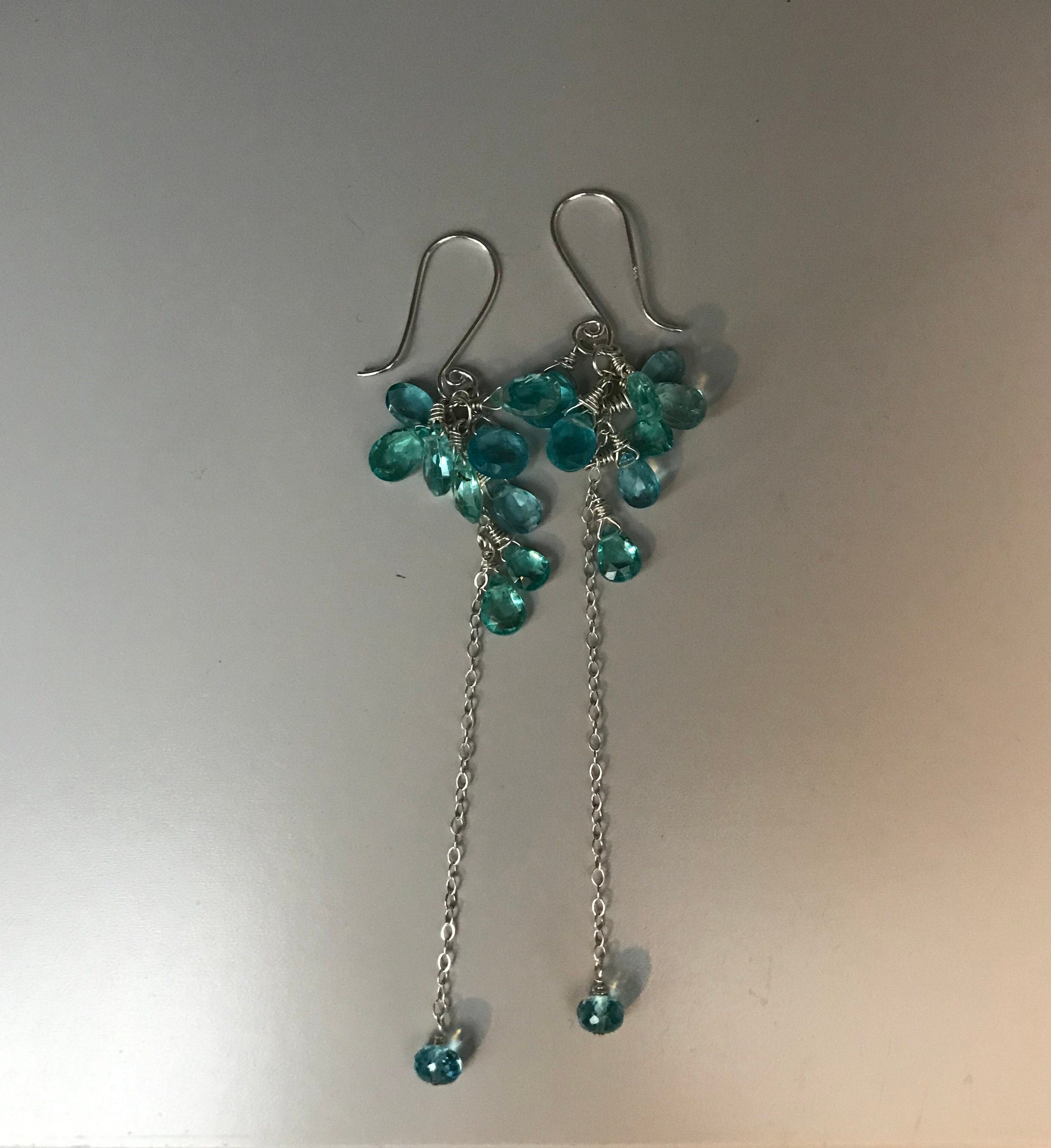 Sea Green Apatite Long Dangle Earrings