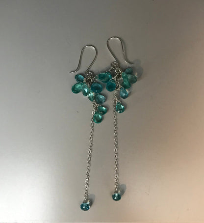 Sea Green Apatite Long Dangle Earrings