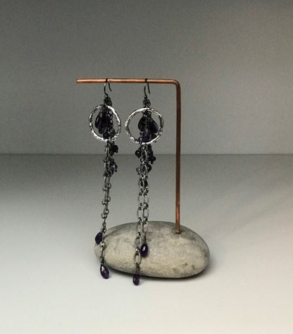 Long Amethyst & Kyanite Chain Earrings