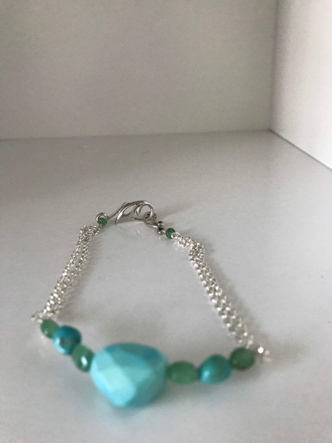 Amazing Sleeping Beauty Turquoise and Emerald Bracelet or Necklace. You choose!