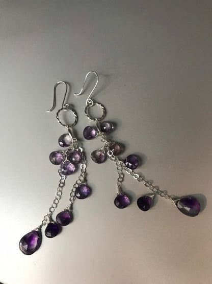 Long Moss Amethyst Chain Earrings