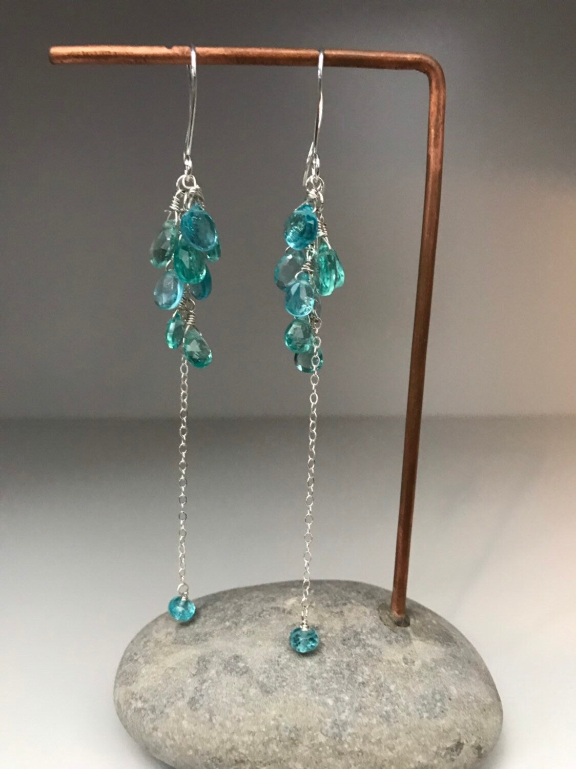 Sea Green Apatite Long Dangle Earrings