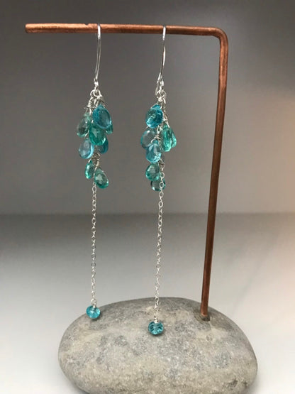 Sea Green Apatite Long Dangle Earrings