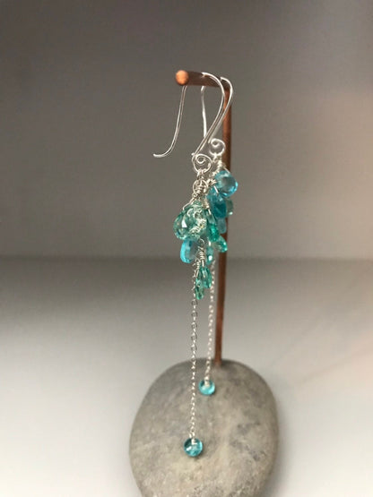 Sea Green Apatite Long Dangle Earrings