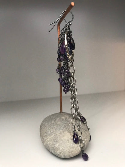 Long Amethyst & Kyanite Chain Earrings