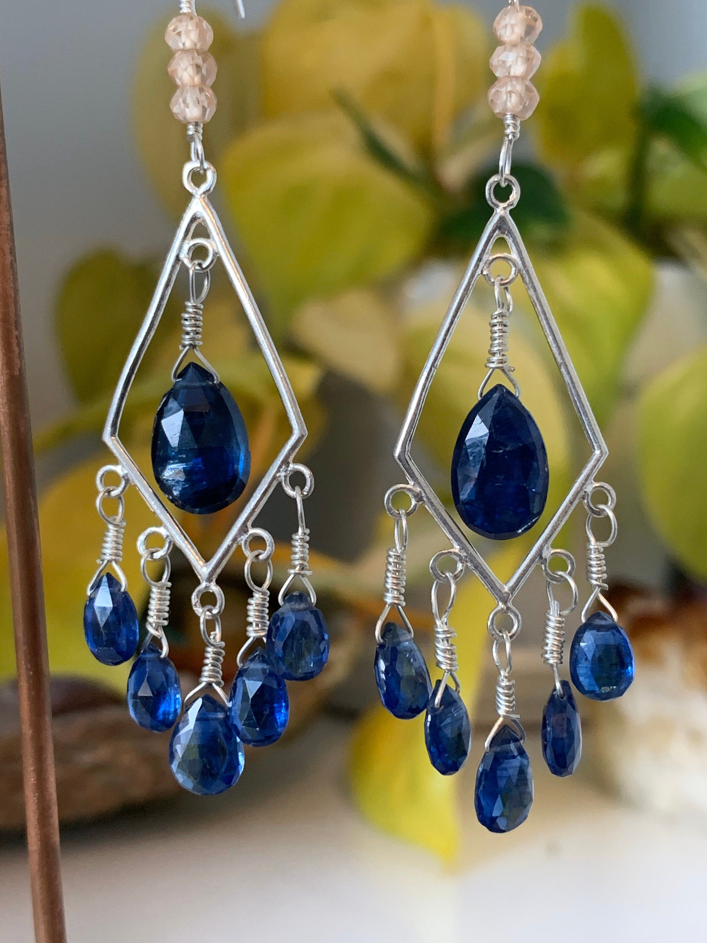 Royal Blue Kyanite and Champagne Citrine Earrings