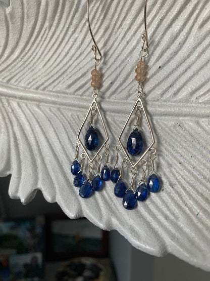 Royal Blue Kyanite and Champagne Citrine Earrings