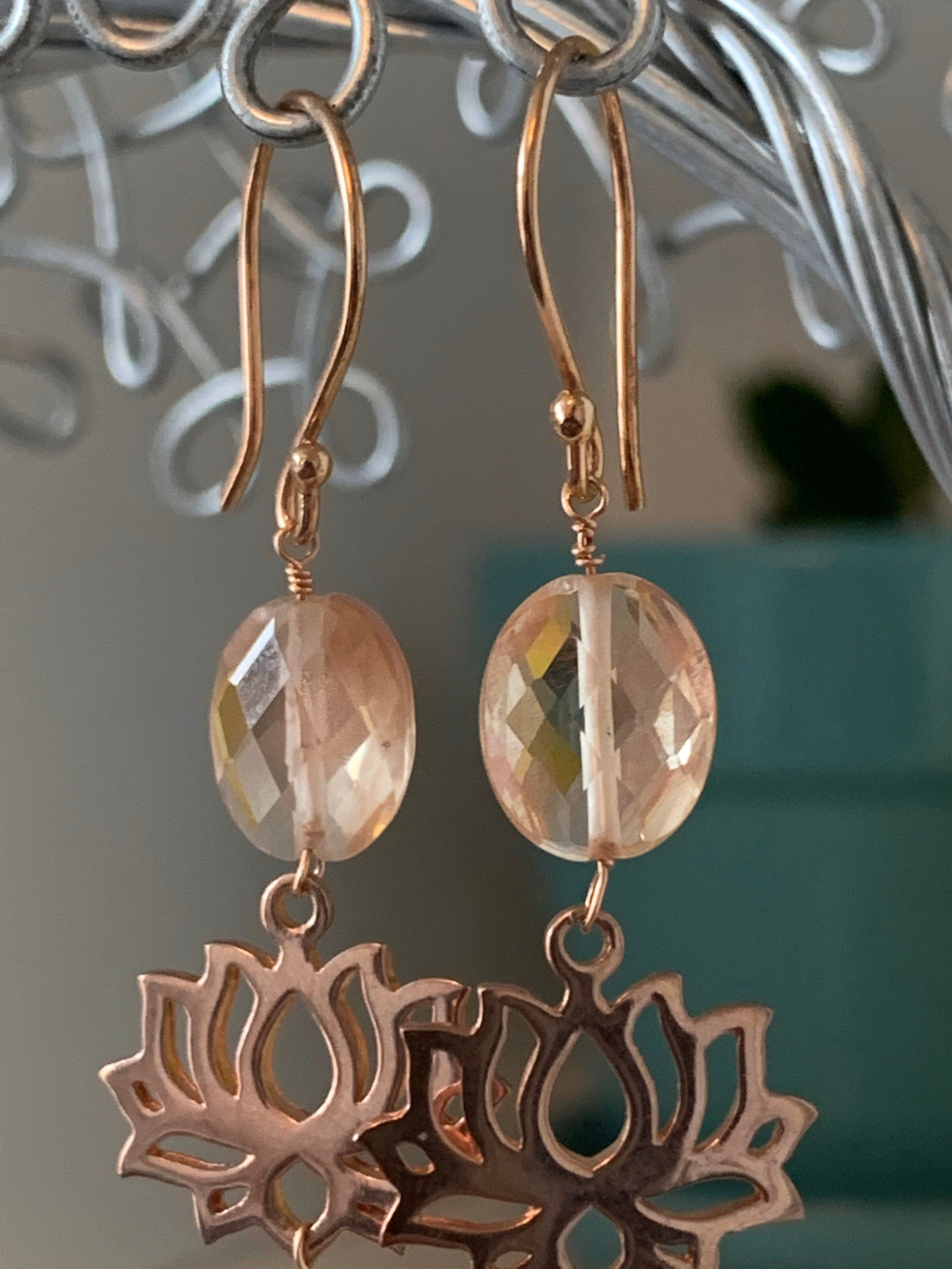 Beautiful Oregon Sunstone and Rose Gold Tassel Earrings