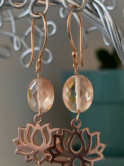 Beautiful Oregon Sunstone and Rose Gold Tassel Earrings