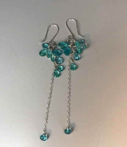 Sea Green Apatite Long Dangle Earrings