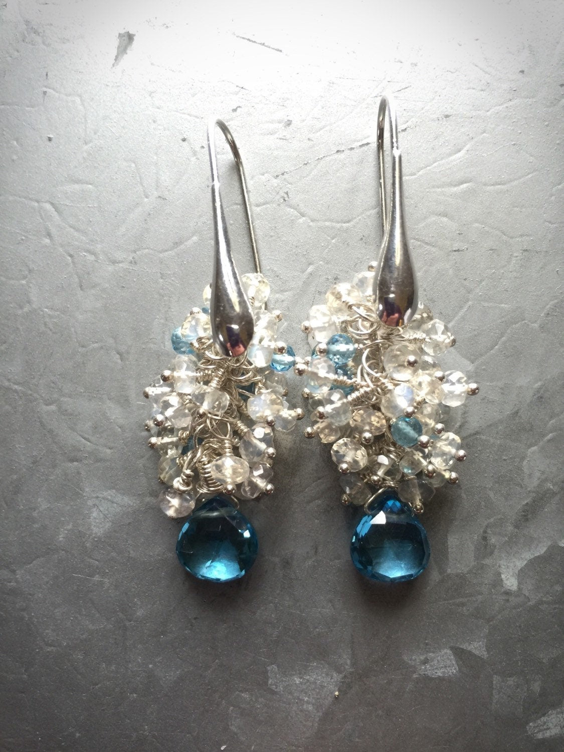 Ceylon Moonstone and Swiss Blue Topaz Earrings
