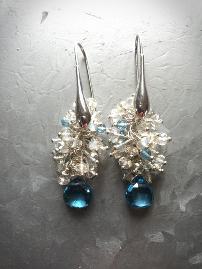 Ceylon Moonstone and Swiss Blue Topaz Earrings