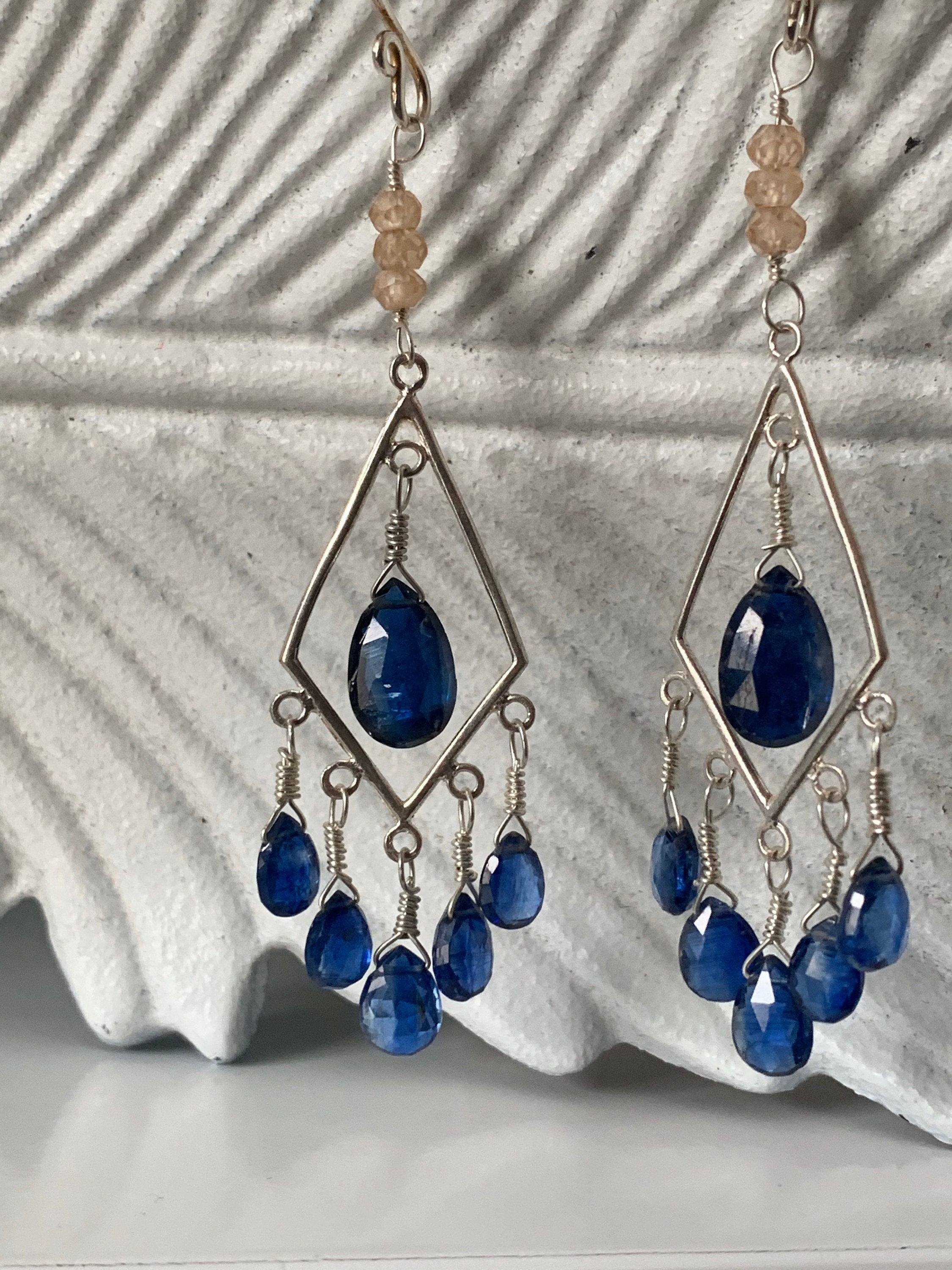 Royal Blue Kyanite and Champagne Citrine Earrings