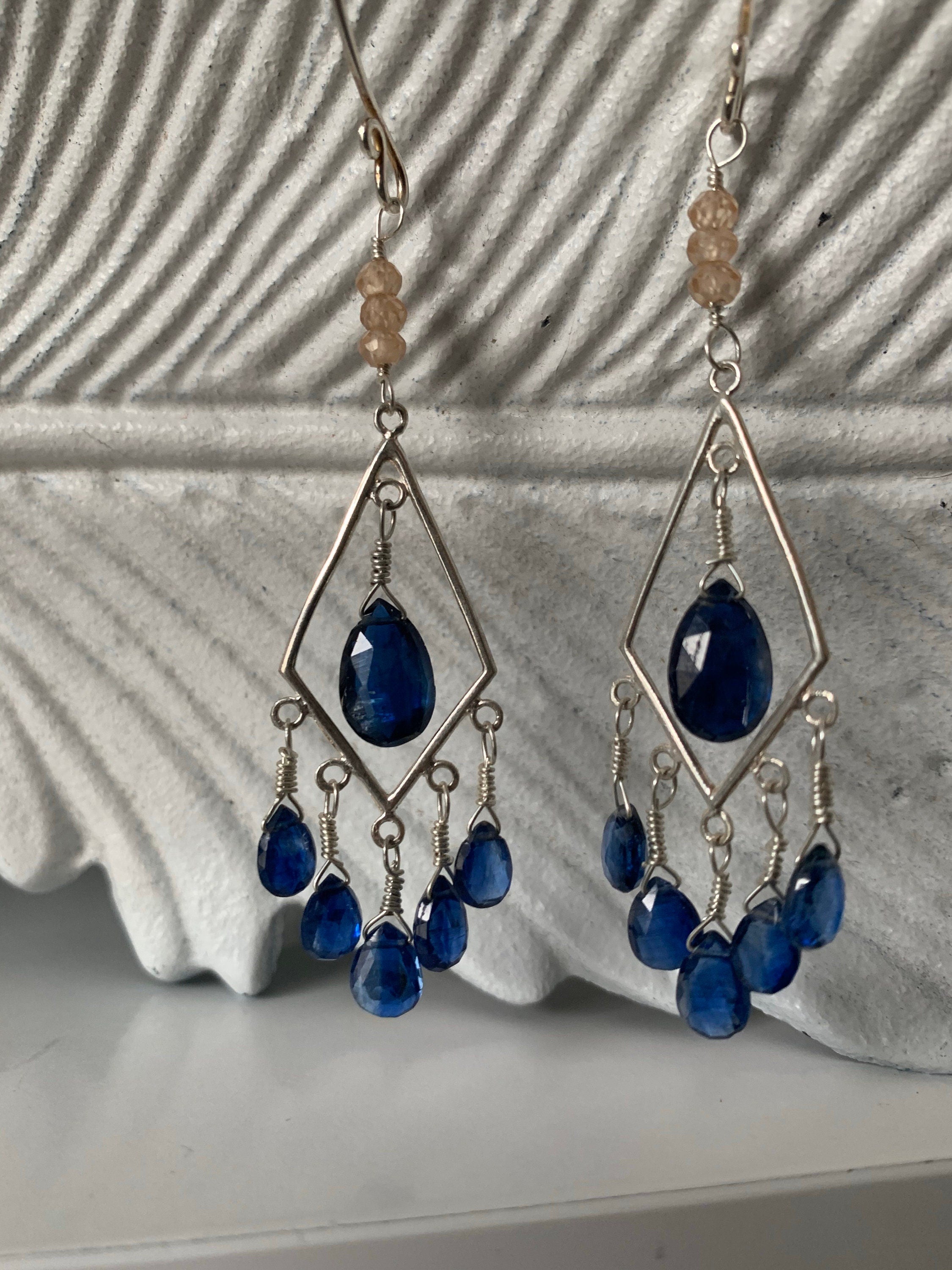 Royal Blue Kyanite and Champagne Citrine Earrings
