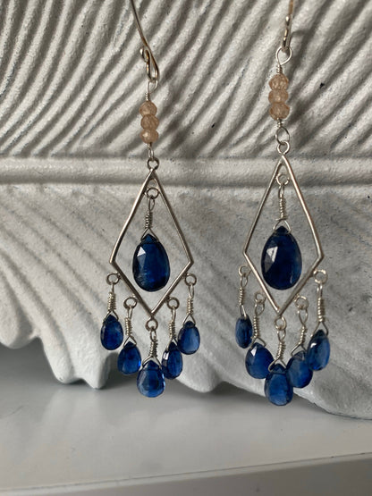 Royal Blue Kyanite and Champagne Citrine Earrings