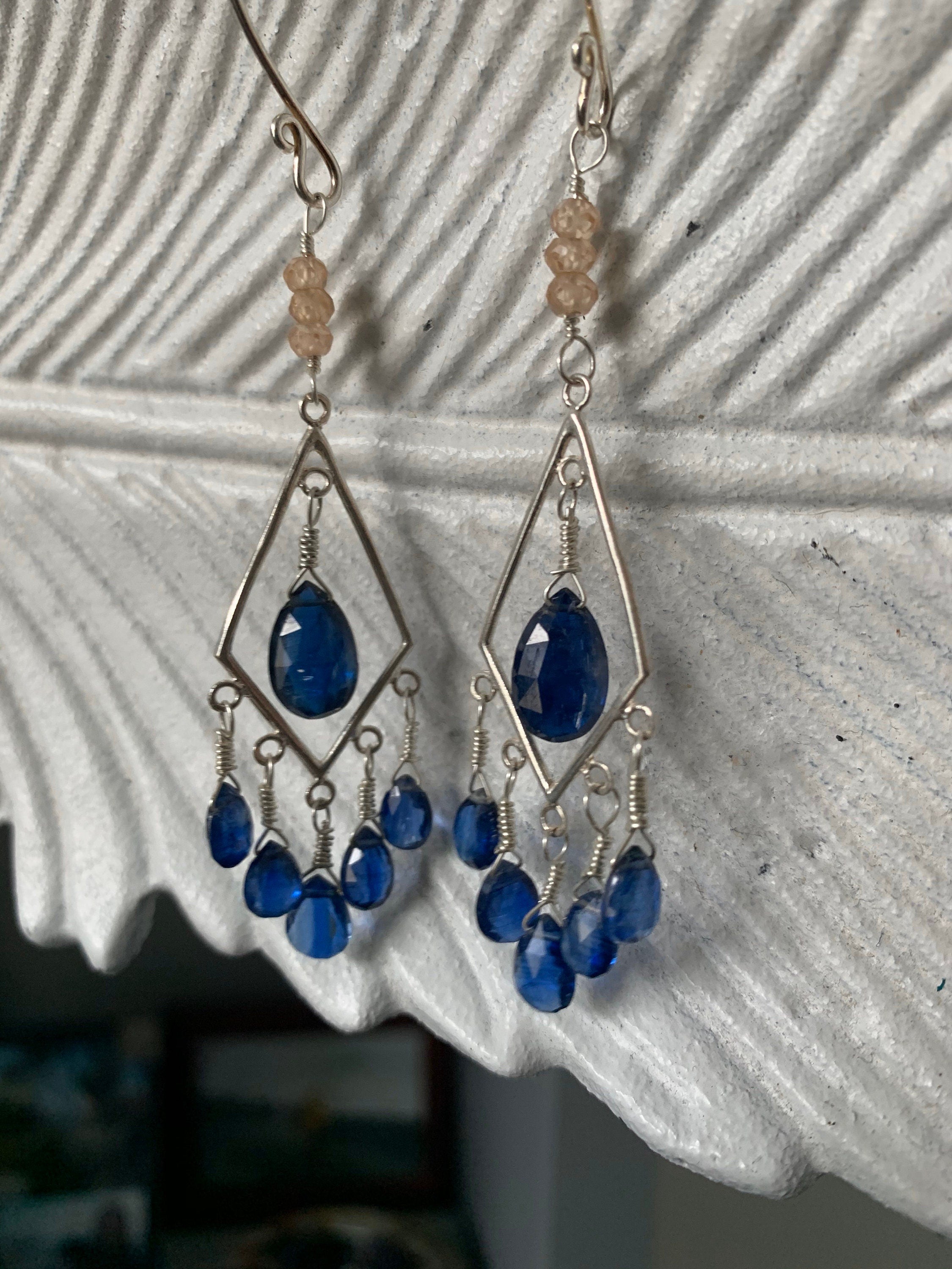 Royal Blue Kyanite and Champagne Citrine Earrings