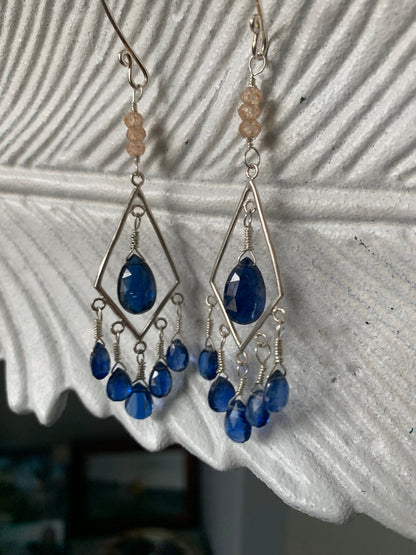 Royal Blue Kyanite and Champagne Citrine Earrings
