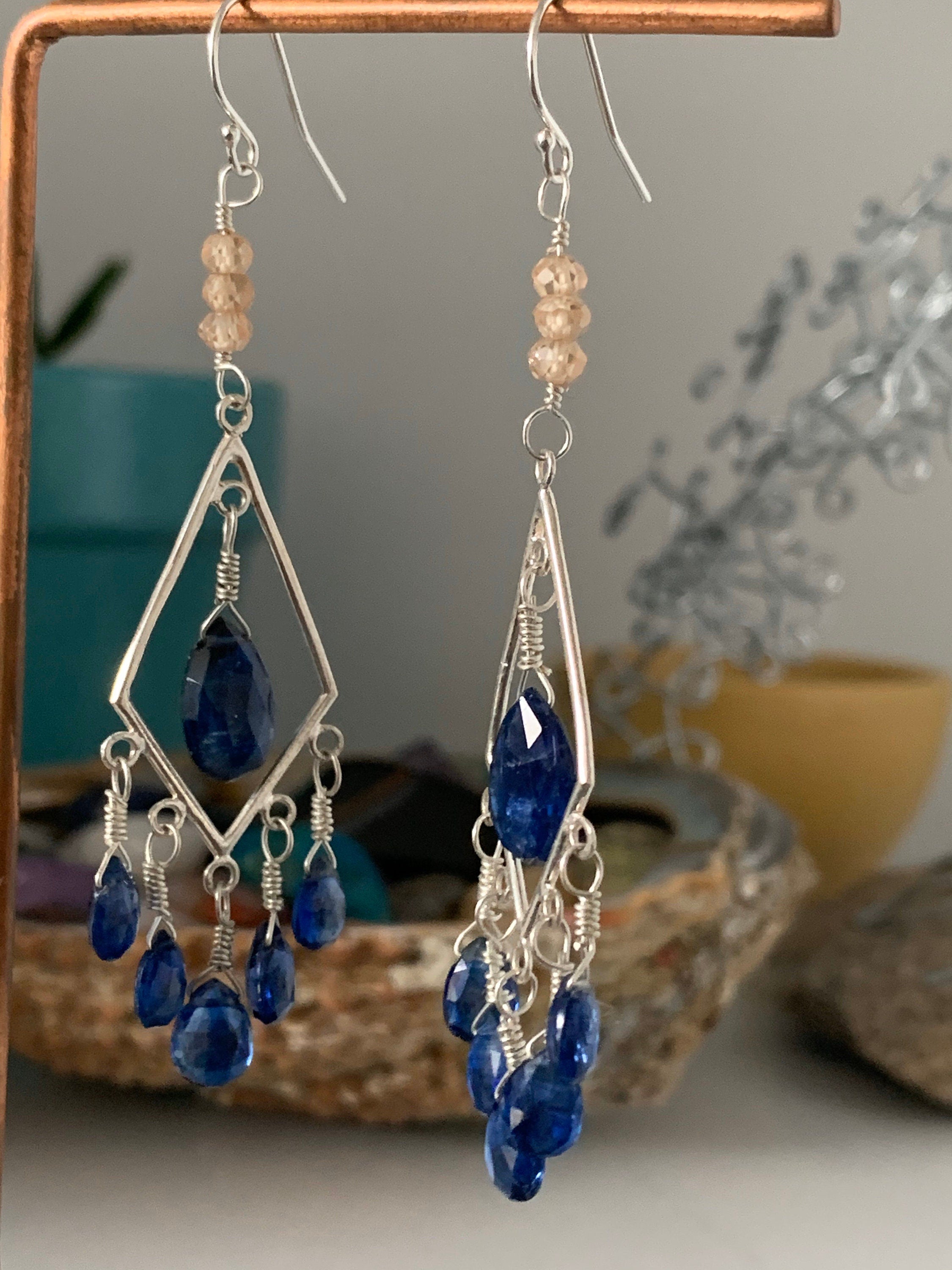 Royal Blue Kyanite and Champagne Citrine Earrings