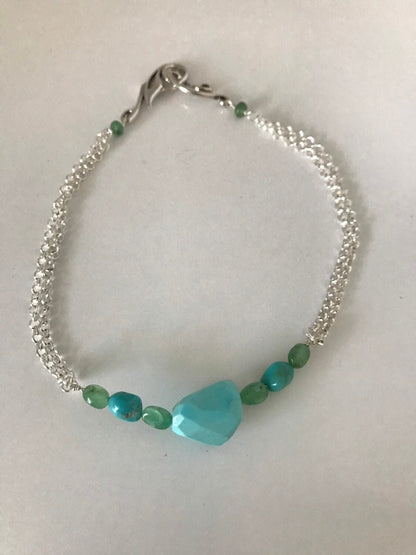 Amazing Sleeping Beauty Turquoise and Emerald Bracelet or Necklace. You choose!