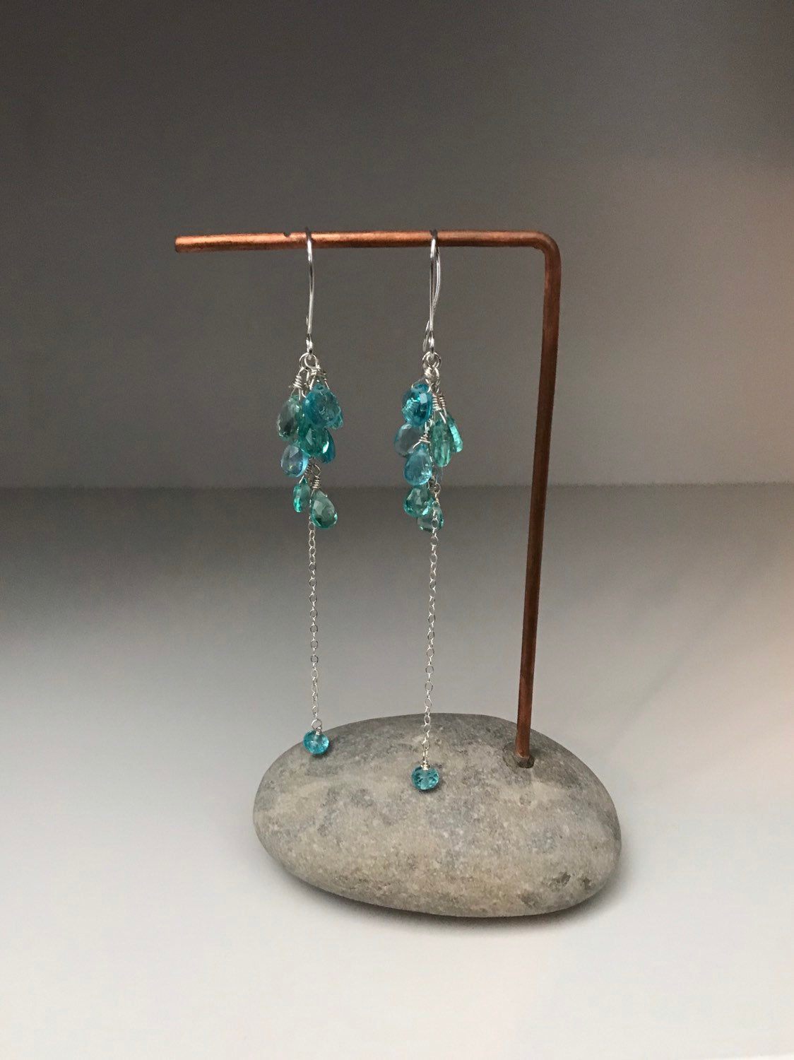 Sea Green Apatite Long Dangle Earrings
